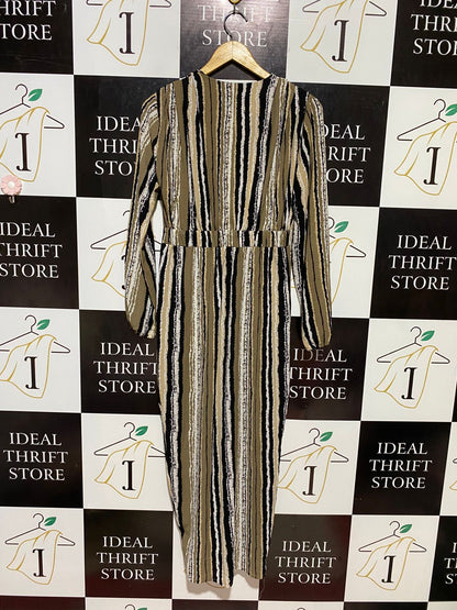 CAROLINE MORGAN |M| BUST 18| B10| WOMEN'S STRIPED V-NECK LONG SLEEVE JUMPSUIT