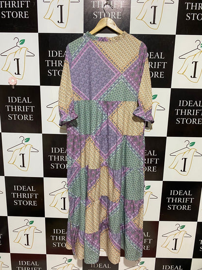 |XL| BUST 20| B10| WOMEN'S BOHO PATCHWORK TIERED MAXI DRESS