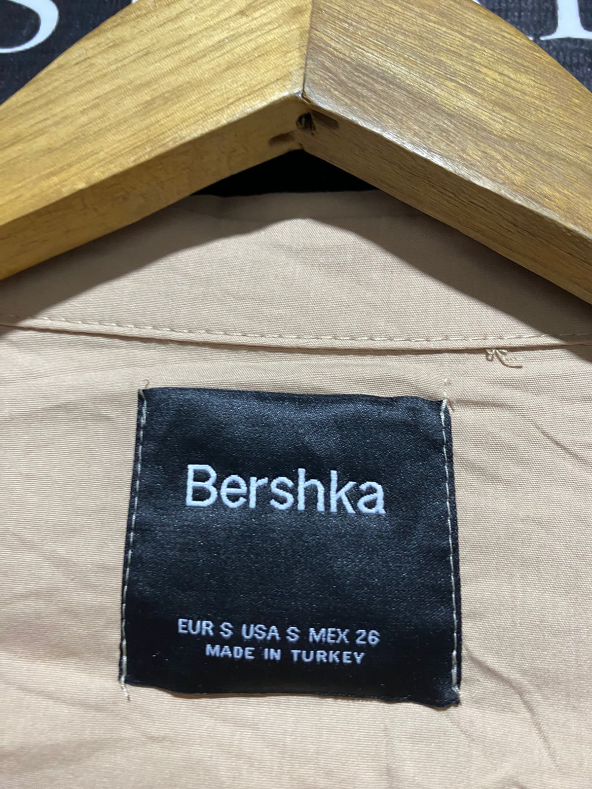 BERSHKA |S| BUST 14| B10| WOMEN'S CORSET-STYLE LONG SLEEVE MINI SHIRT DRESS BEIGE