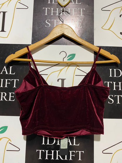 FASHION NOVA | S | BUST 15| B10| WOMEN'S VELVET COWL NECK CROP TOP BURGUNDY