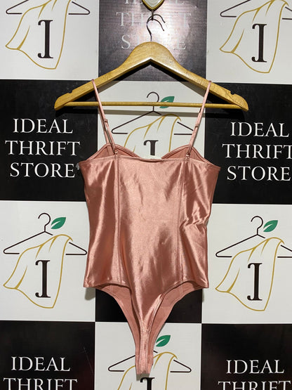 H&M |S| BUST 14| B10| WOMEN'S SATIN CORSET-STYLE BODYSUIT ROSE GOLD