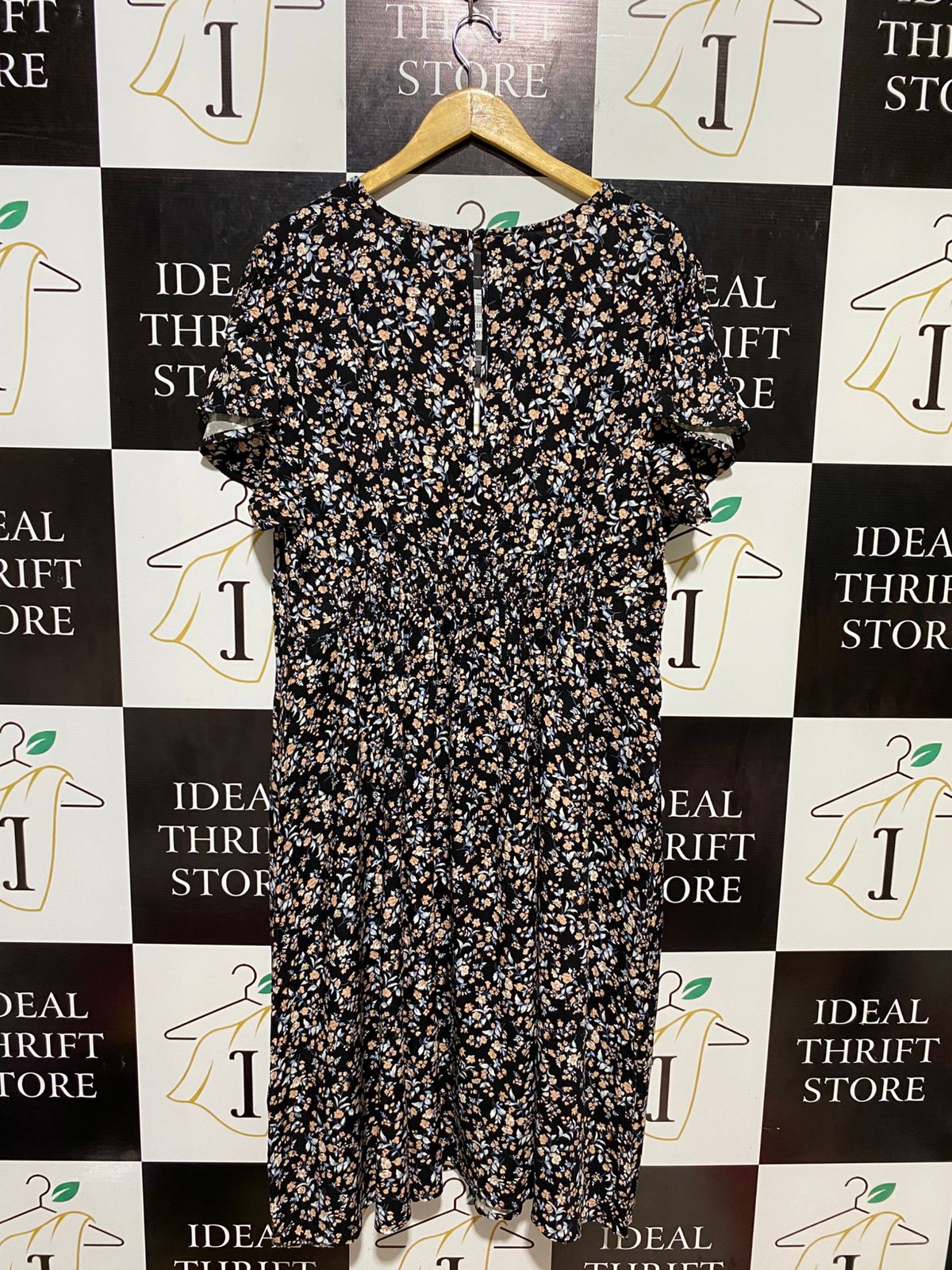 INDIGO TONIC |L| BUST 19| B10| WOMEN'S FLORAL V-NECK SHORT SLEEVE MIDI DRESS