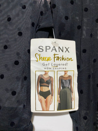 SPANX |XS| BUST 13| B10| SHEER FASHION LONG SLEEVE POLKA DOT MESH CROP TOP BLACK