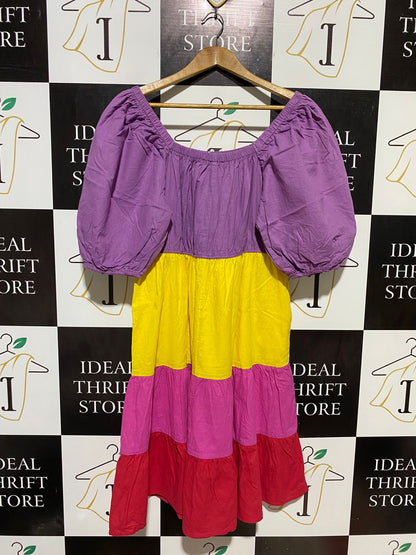 LITTLE PARTY DRESS |L| BUST 14| B10| WOMEN'S COLOR-BLOCK TIERED MIDI DRESS