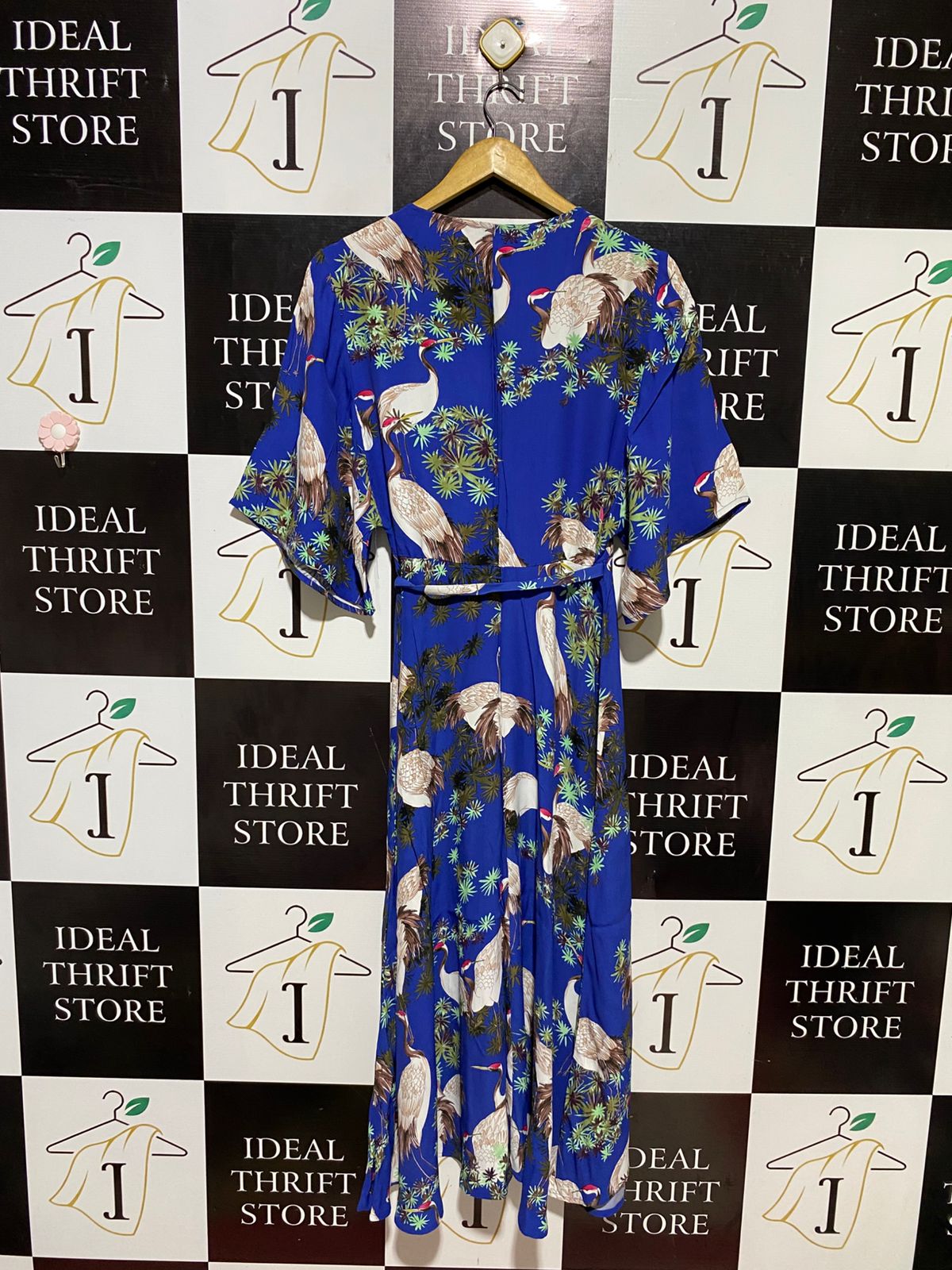 ZARA WOMAN |L| BUST 17| B10| WOMEN’S TROPICAL CRANE PRINT BLUE MIDI WRAP DRESS