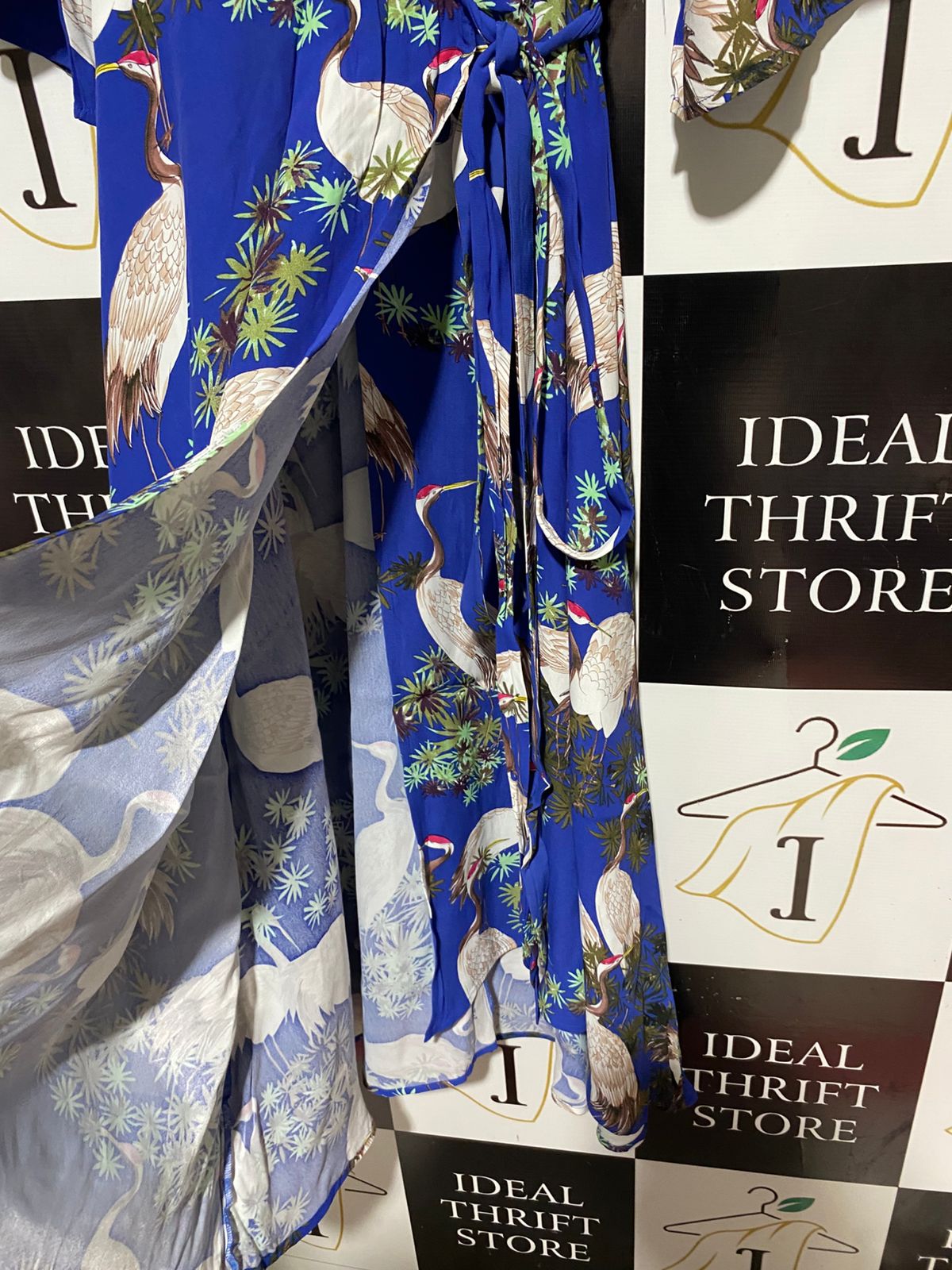 ZARA WOMAN |L| BUST 17| B10| WOMEN’S TROPICAL CRANE PRINT BLUE MIDI WRAP DRESS