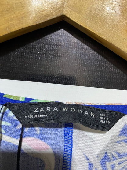ZARA WOMAN |L| BUST 17| B10| WOMEN’S TROPICAL CRANE PRINT BLUE MIDI WRAP DRESS