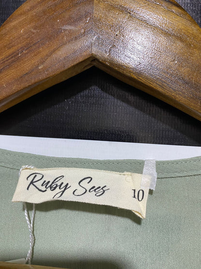 RUBY SUS |M| BUST 18| B10| WOMEN’S SAGE GREEN FRONT-TIE CROP TOP WITH PUFF BISHOP SLEEVES