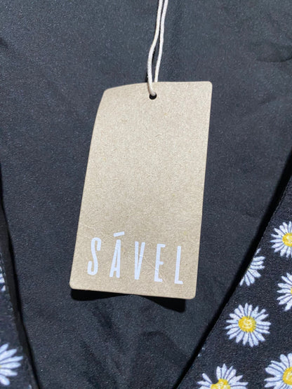 SAVEL |M| BUST 17| B10| WOMEN'S BLACK DAISY PRINT SHORT SLEEVE WRAP MIDI DRESS