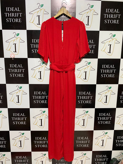|M| BUST 17| B10| WOMEN’S ELEGANT VIBRANT RED V-NECK MAXI DRESS WITH WAIST TIE