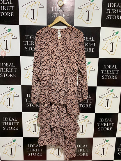 ATMOS & HERE |L| BUST 21| B10| WOMEN’S DUSTY PINK ANIMAL PRINT TIERED RUFFLE MIDI DRESS