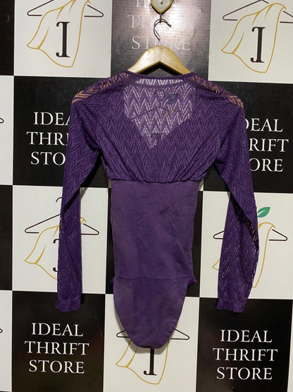 TISSINI |L| BUST 13| B10| WOMEN'S DEEP PURPLE LACE LONG SLEEVE BODYSUIT