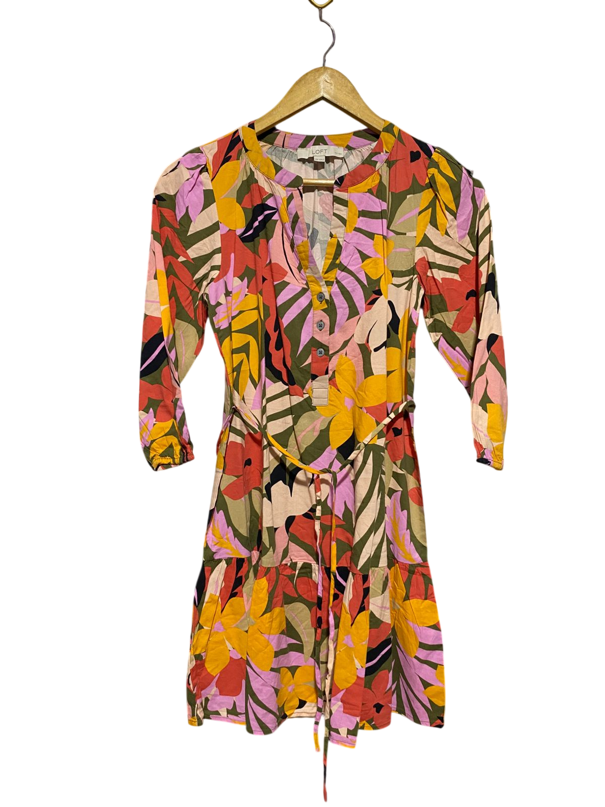 LOFT | S | BUST 18| B11 | LOFT TROPICAL FLORAL MINI DRESS WITH WAIST TIE