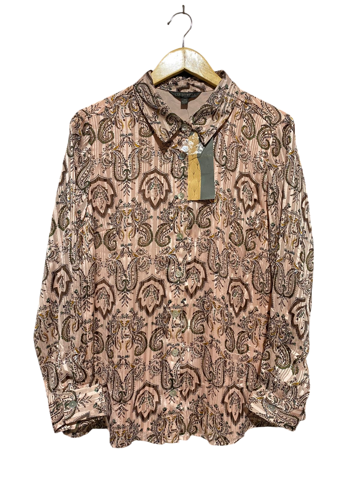 LIZ JORDAN |L| BUST 22| B11| PAISLEY PRINT PLEATED BUTTON-DOWN BLOUSE