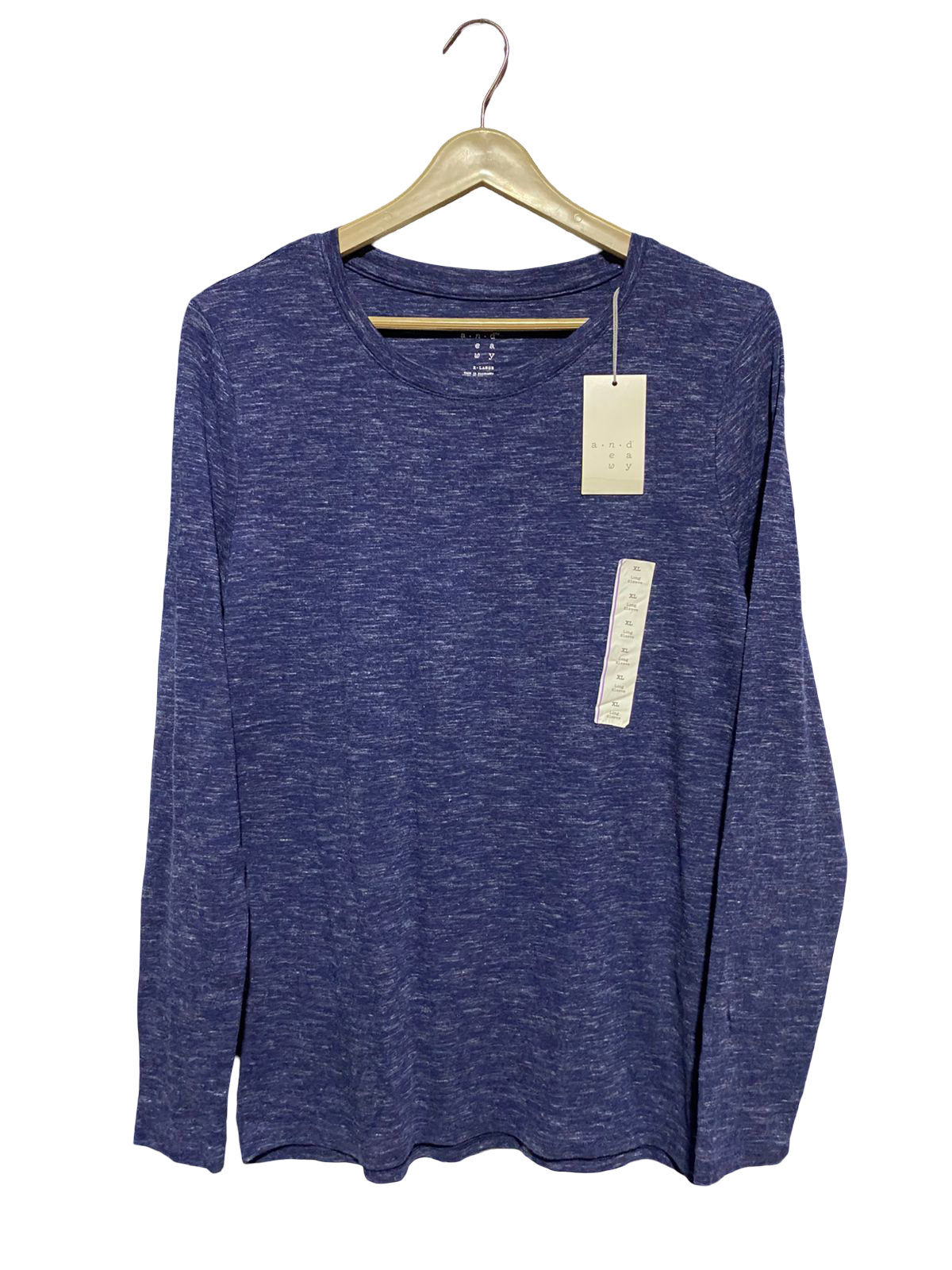 A.N.D  EA WY | L| BUST 18| B 11| PREMIUM HEATHERED INDIGO LONG SLEEVE TOP - COMFORT BASICS