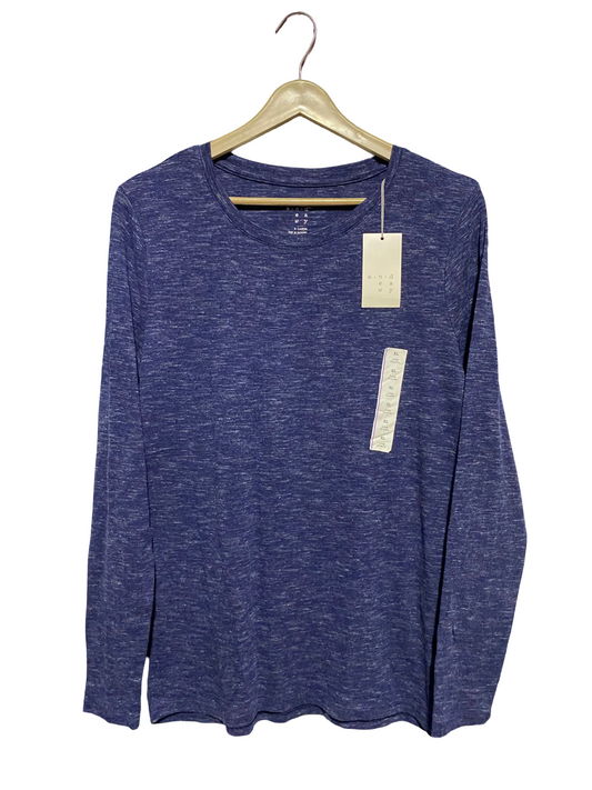 A.N.D  EA WY | L| BUST 18| B 11| PREMIUM HEATHERED INDIGO LONG SLEEVE TOP - COMFORT BASICS