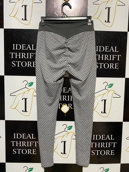 |S| WAIST 26| B11|  HONEYCOMB TEXTURED BUBBLE LEGGINGS - SCULPTING GREY & BLACK ACTIVEWEAR