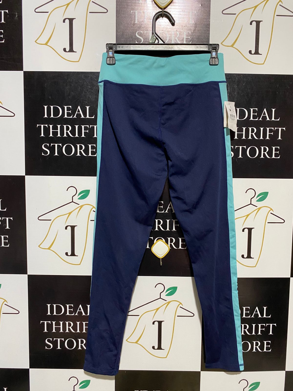 TEX |M| WAIST 26| B11|  TWO-TONE NAVY & TEAL ACTIVE LEGGINGS - "RUN THE WORLD" GRAPHIC TIGHTS