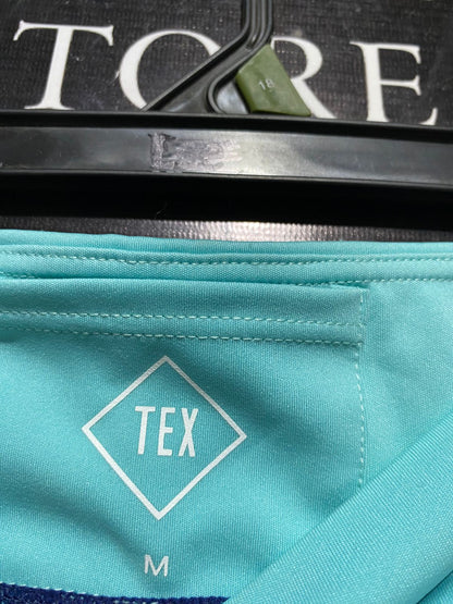 TEX |M| WAIST 26| B11|  TWO-TONE NAVY & TEAL ACTIVE LEGGINGS - "RUN THE WORLD" GRAPHIC TIGHTS