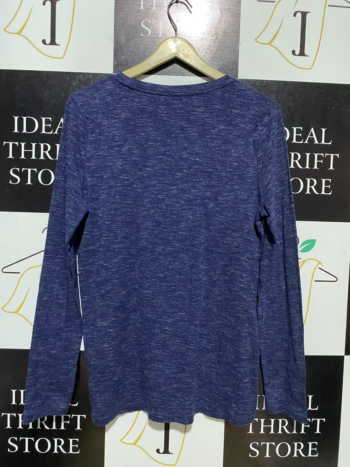 A.N.D  EA WY | L| BUST 18| B 11| PREMIUM HEATHERED INDIGO LONG SLEEVE TOP - COMFORT BASICS