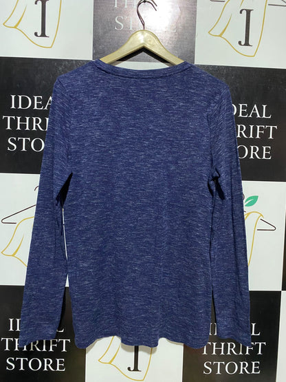 A.N.D  EA WY | L| BUST 18| B 11| PREMIUM HEATHERED INDIGO LONG SLEEVE TOP - COMFORT BASICS