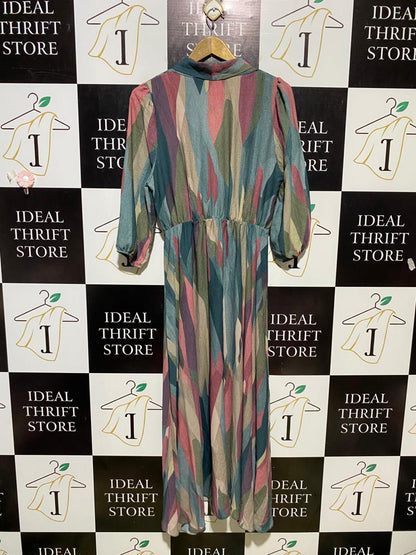 CORTEFIEL |L| BUST 20| B11| MULTICOLOR ABSTRACT PRINT SURPLICE MAXI DRESS