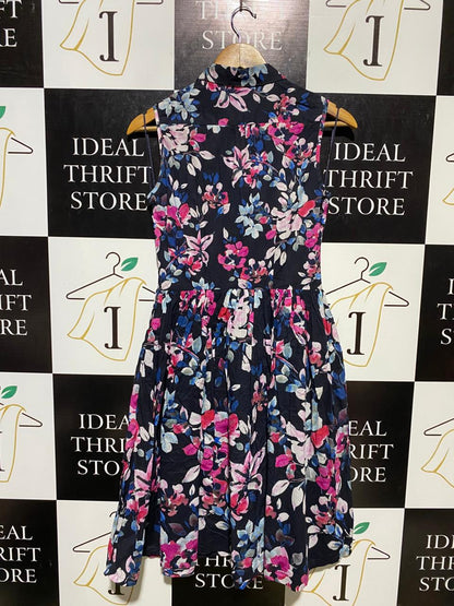 FRENCH CONNECTION |M| BUST 16| B11| NAVY FLORAL SLEEVELESS SHIRT DRESS
