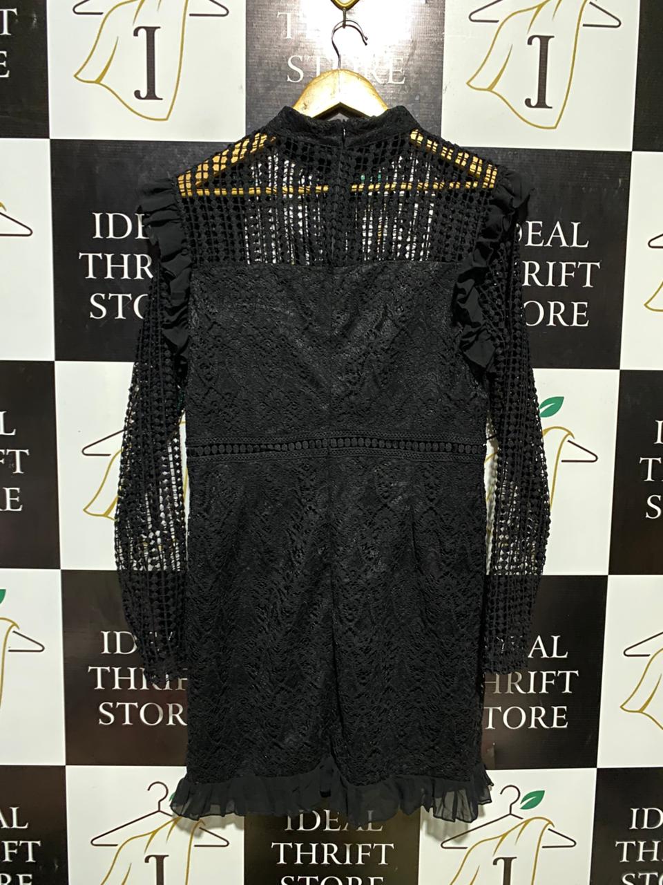 PRETTYLITTLE THING |L| BUST 19| B11| ELEGANT BLACK EYELET LACE LONG SLEEVE MINI DRESS