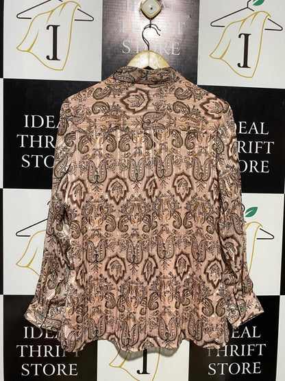 LIZ JORDAN |L| BUST 22| B11| PAISLEY PRINT PLEATED BUTTON-DOWN BLOUSE
