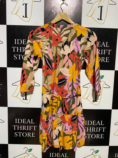 LOFT | S | BUST 18| B11 | LOFT TROPICAL FLORAL MINI DRESS WITH WAIST TIE