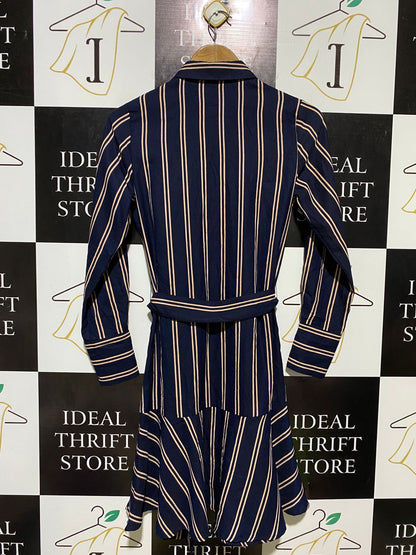 WOMAN | S| BUST 17 | B11| NAVY VERTICAL STRIPE BUTTON-DOWN SHIRT DRESS