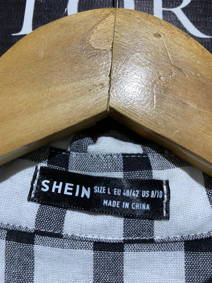 SHEIN | L |BUST 19| B11| BLACK AND WHITE GINGHAM PUFF SLEEVE TIERED SHIRT DRESS
