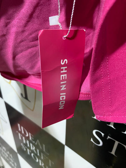 SHEIN | S| BUST 16| B11| HOT PINK HALTER NECK RUCHED BODYCON MIDI DRESS