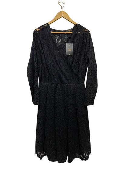 MISSMAY |XL| BUST 19| B11| ELEGANT BLACK LACE LONG SLEEVE SURPLICE MIDI DRESS