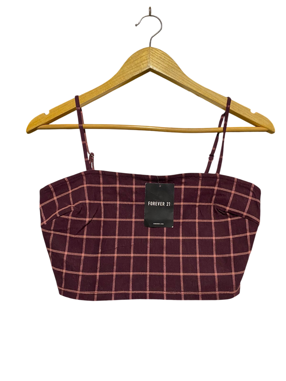 FOREVER |M| BUST 15| B11| BURGUNDY CHECKERED SPAGHETTI STRAP CROP TOP