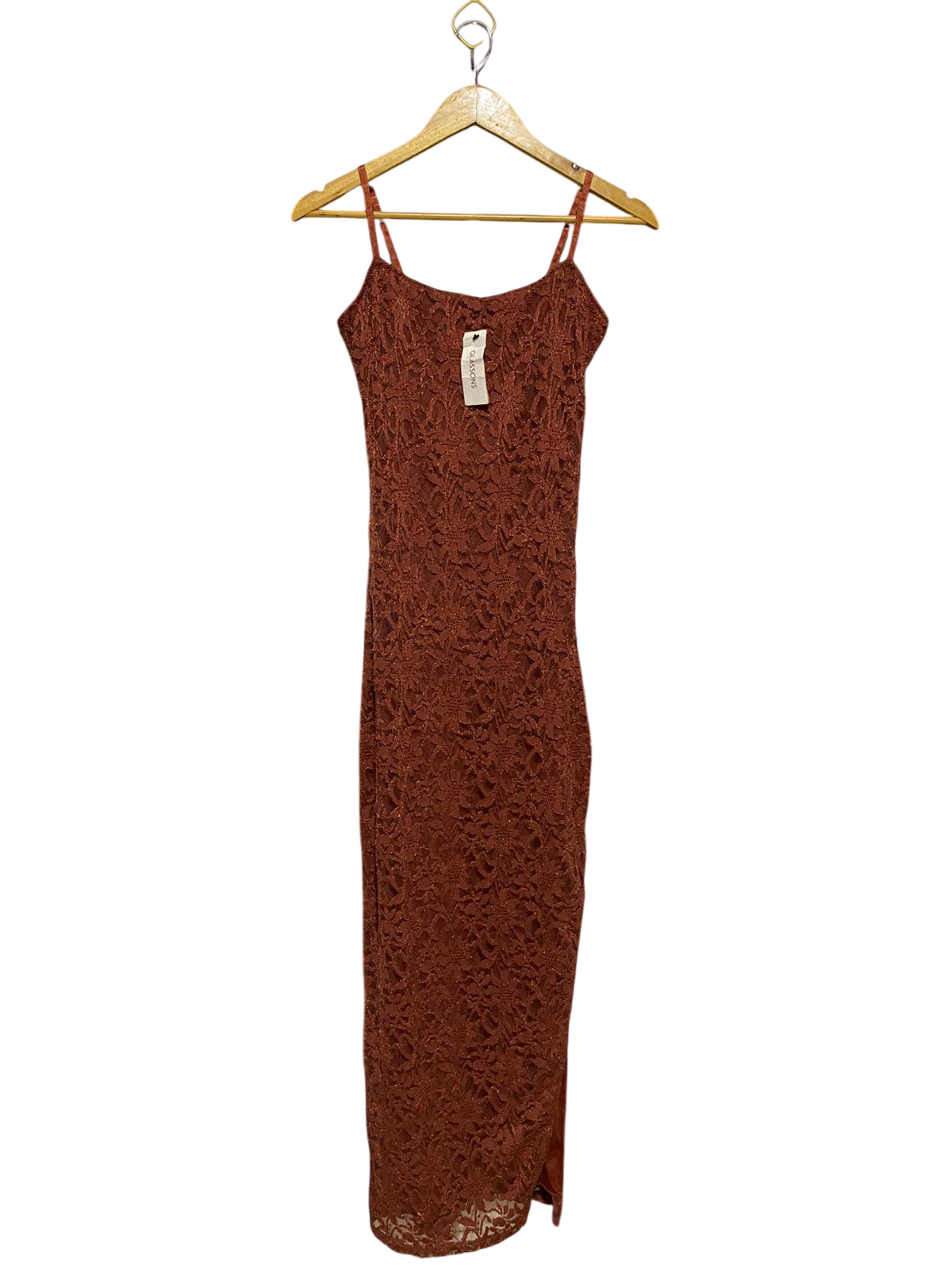 GLASSONS |M| BUST 14| B11| RUST FLORAL LACE MIDI SLIP DRESS