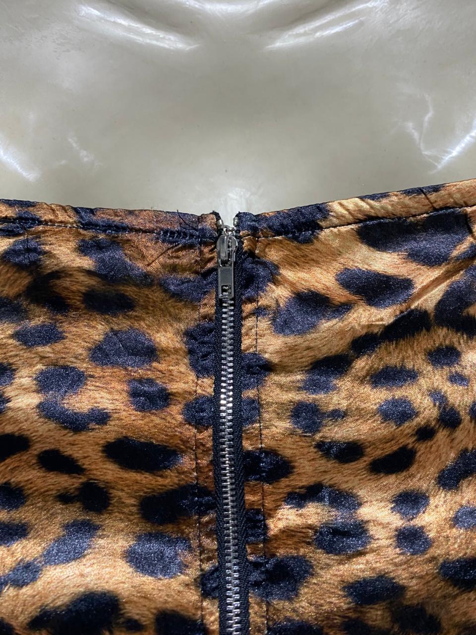 PRETTYLITTLE THING |L| BUST 15| B11| CHIC LEOPARD PRINT VELVET CORSET STYLE STRAPLESS TOP