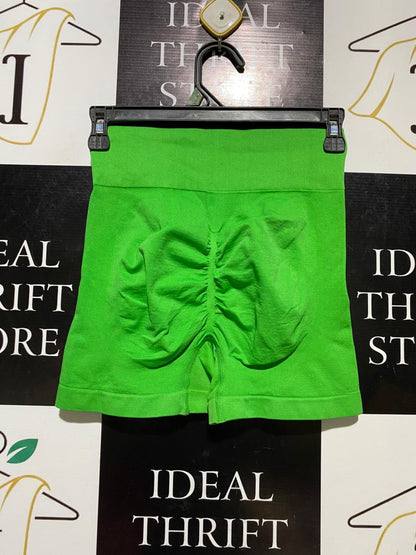 |S| WAIST 24| B11| VIBRANT NEON GREEN HIGH-WAISTED SEAMLESS PERFORMANCE SHORTS