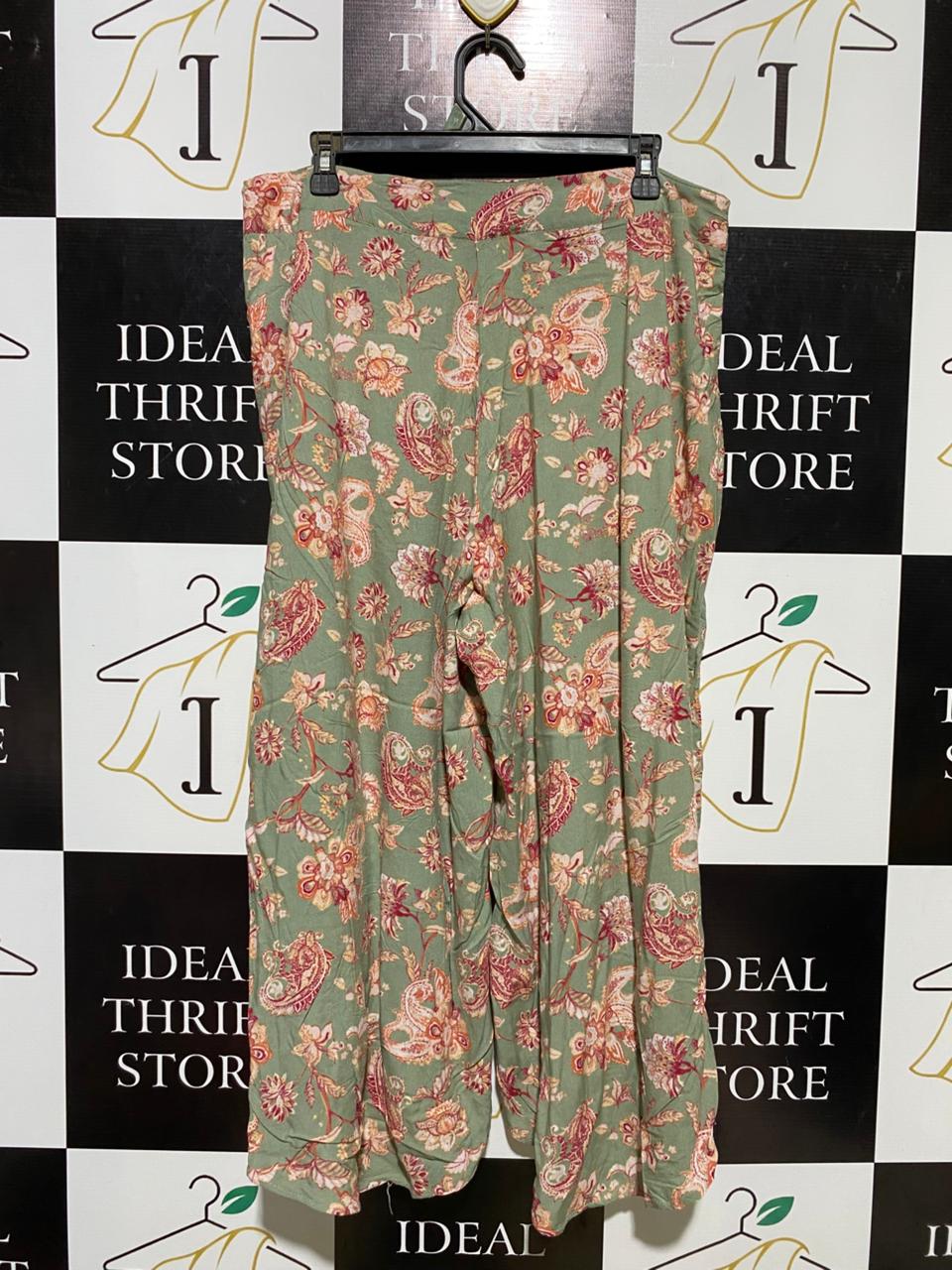 RACKMANS |XXL| WAIST 36| B11| BOHEMIAN SAGE GREEN PAISLEY WIDE-LEG PALAZZO PANTS