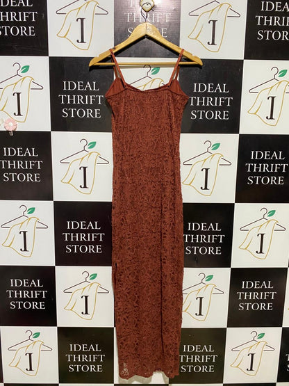 GLASSONS |M| BUST 14| B11| RUST FLORAL LACE MIDI SLIP DRESS