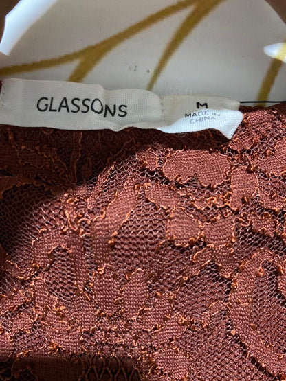 GLASSONS |M| BUST 14| B11| RUST FLORAL LACE MIDI SLIP DRESS