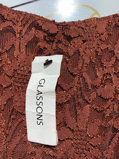 GLASSONS |M| BUST 14| B11| RUST FLORAL LACE MIDI SLIP DRESS