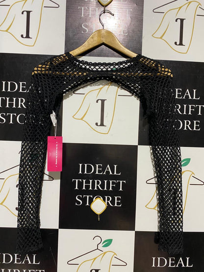 SHEIN |M| BUST 13| B11| ICON BLACK OPEN FRONT CROCHET FISHNET BOLERO SHRUG