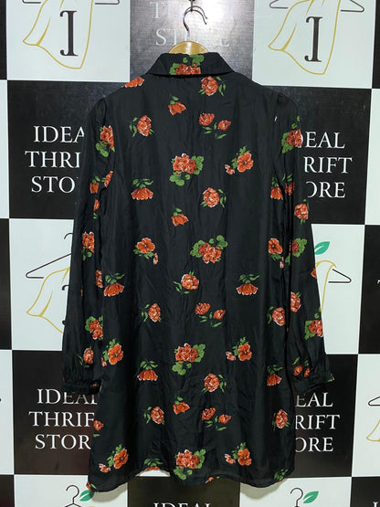 FASHION UNION |M| BUST 18| B11| BLACK FLORAL BUTTON-DOWN MINI SHIRT DRESS