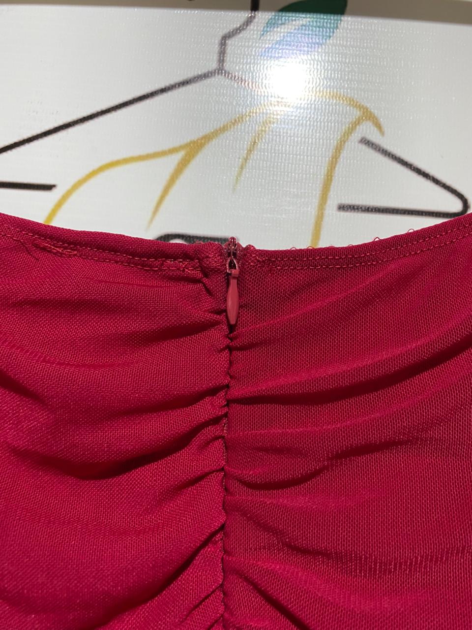 RUMOR |M| BUST 13| B11| WINE RED RUCHED MESH LONG SLEEVE BODYCON MINI DRESS