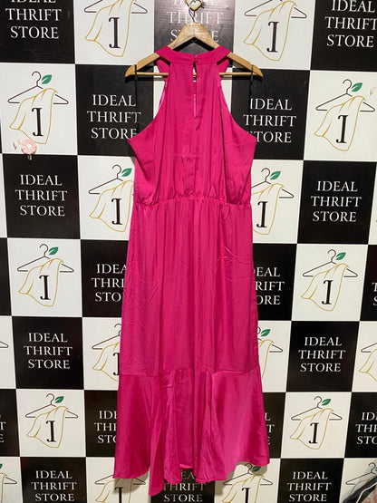 CITY CHIC |L| BUST 22| B23| HOT PINK HALTER NECK RUFFLE MAXI DRESS