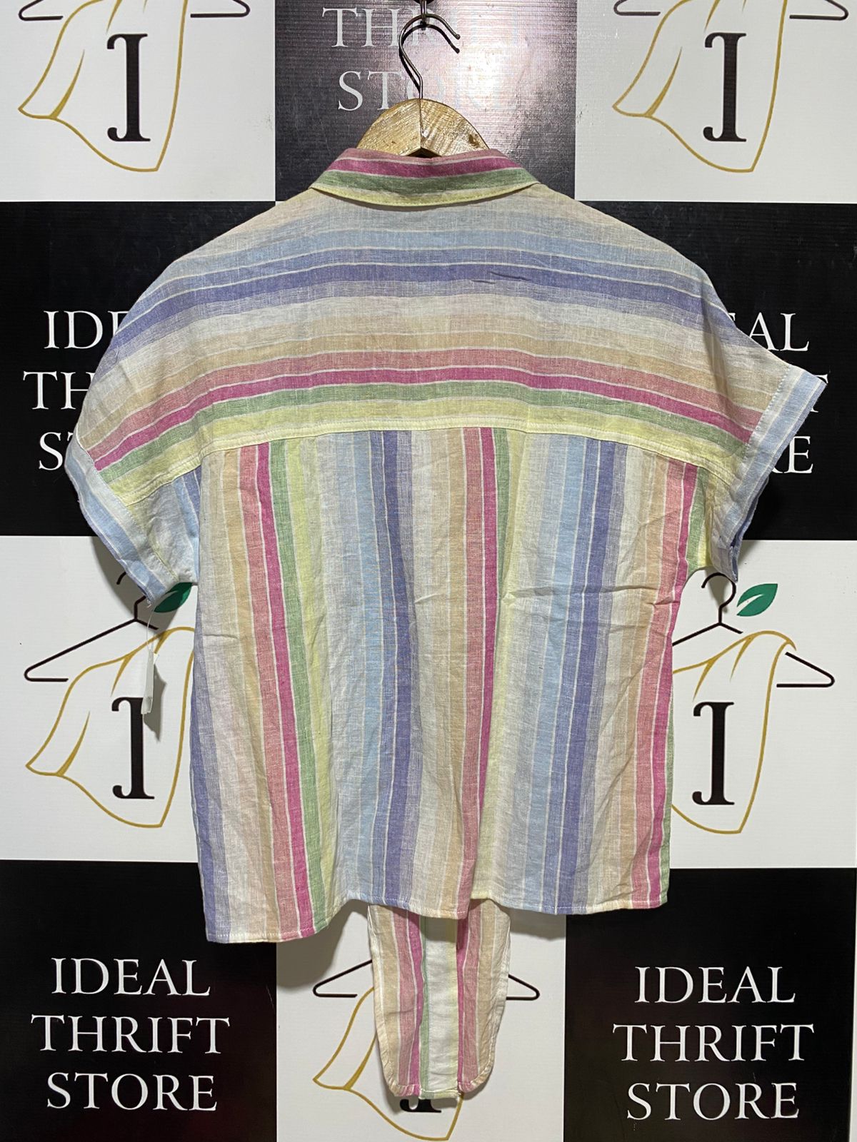 BEACH LUNCH LOUNGE |S| BUST FREE | B11|  MULTICOLOR STRIPED SHORT SLEEVE BUTTON-UP SHIRT
