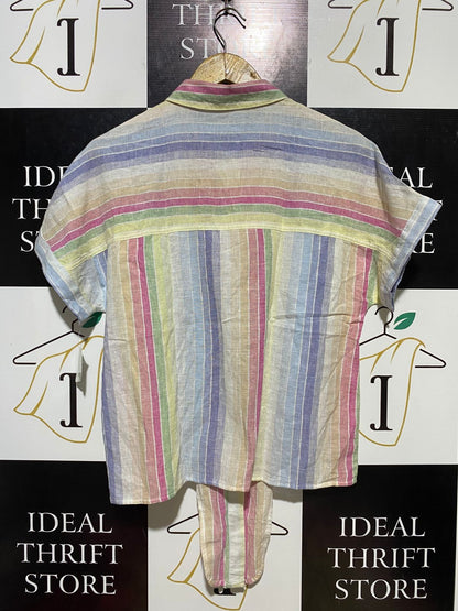 BEACH LUNCH LOUNGE |S| BUST FREE | B11|  MULTICOLOR STRIPED SHORT SLEEVE BUTTON-UP SHIRT