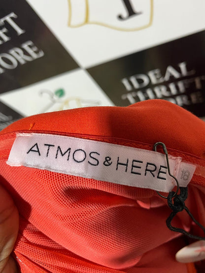 ATMOS & HERE |L| BUST 19| B23|  VIBRANT ORANGE OFF-THE-SHOULDER BELTED MIDI COCKTAIL DRESS