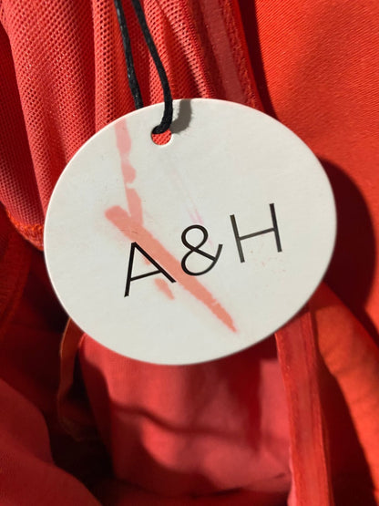 ATMOS & HERE |L| BUST 19| B23|  VIBRANT ORANGE OFF-THE-SHOULDER BELTED MIDI COCKTAIL DRESS